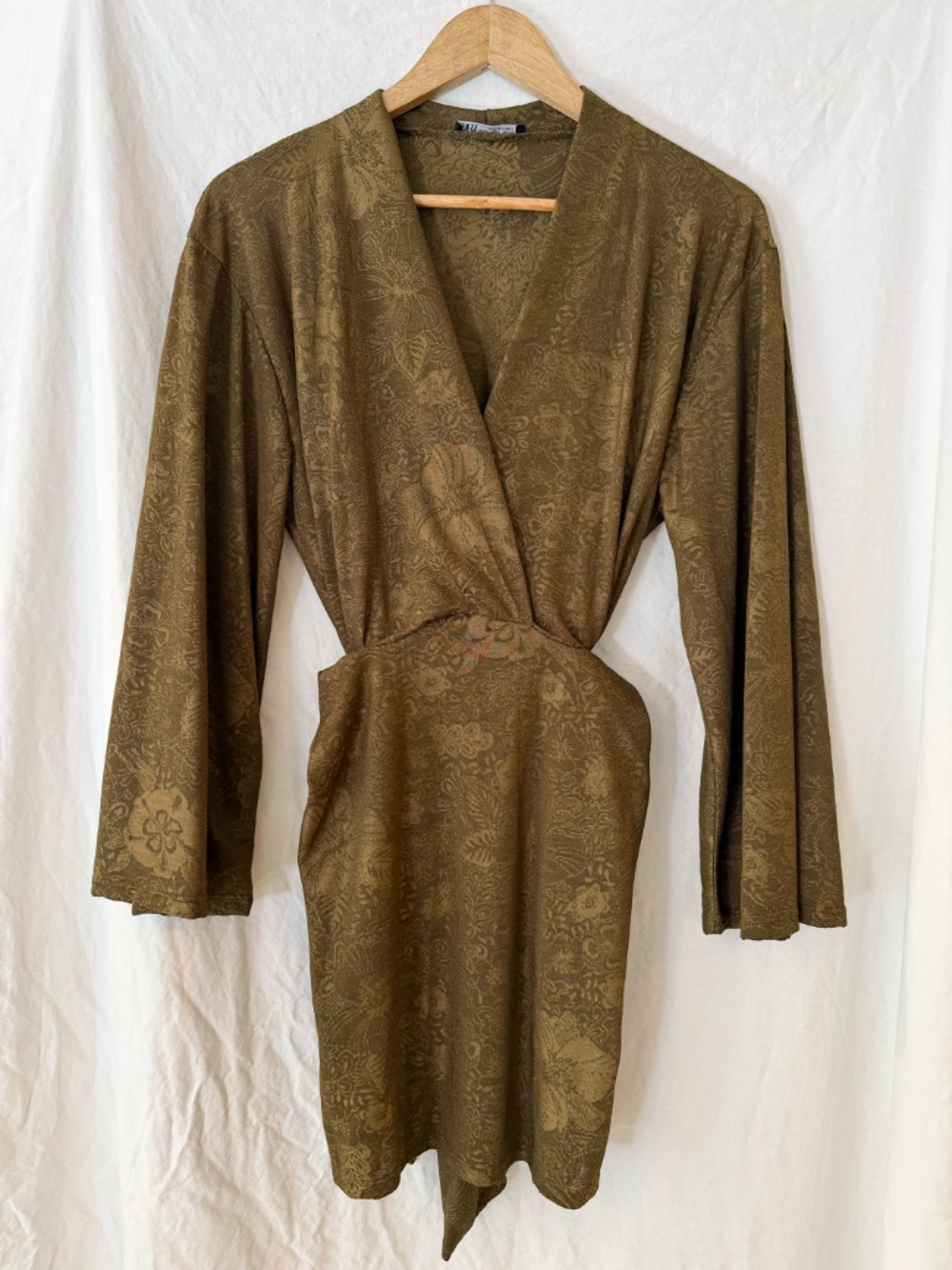 Zara Brown Floral Jacquard Wrap Mini Dress — Size S